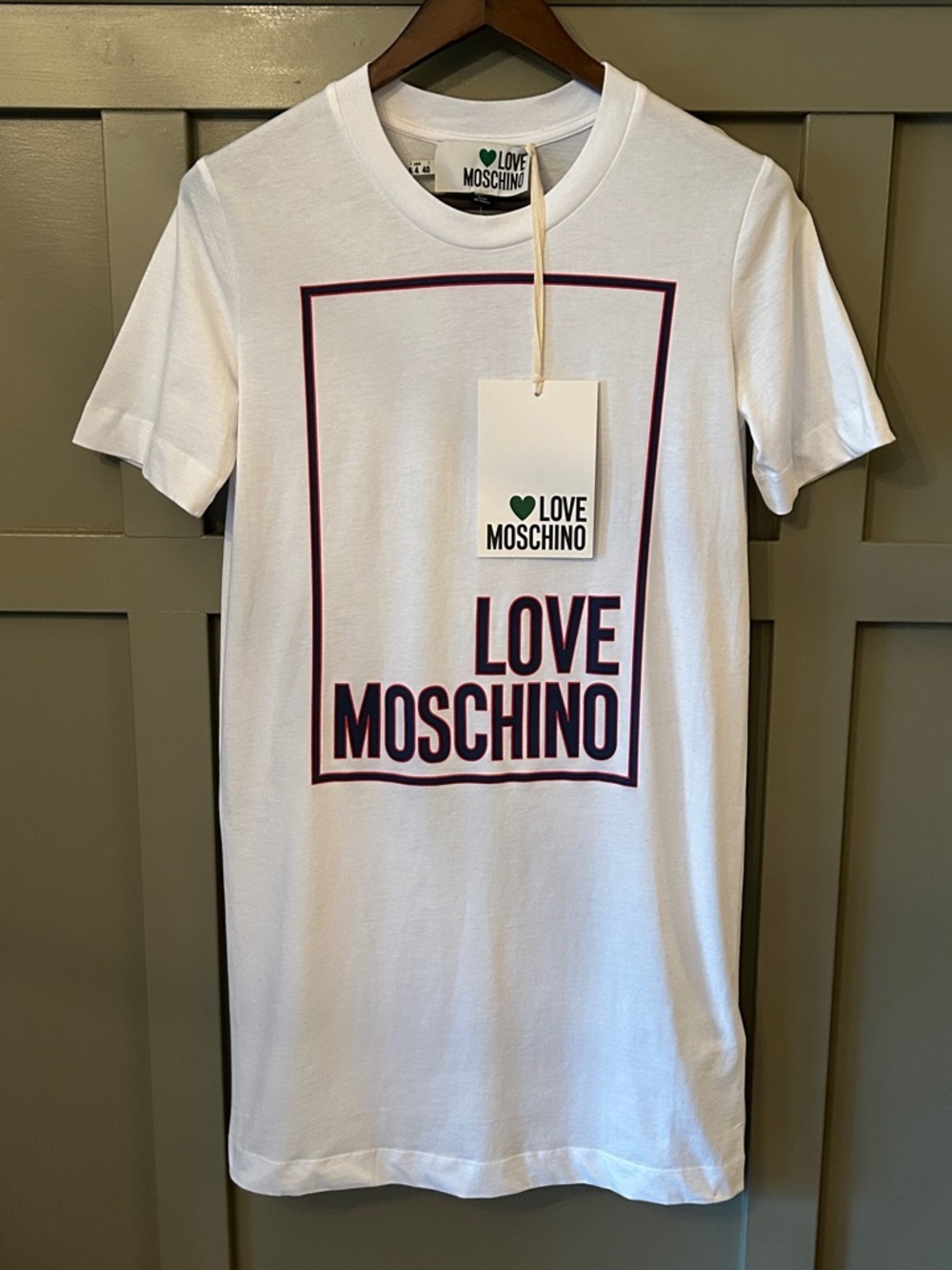 Love Moschino T-Shirt Dress White Cotton Short Sleeves Size 4 New NWT